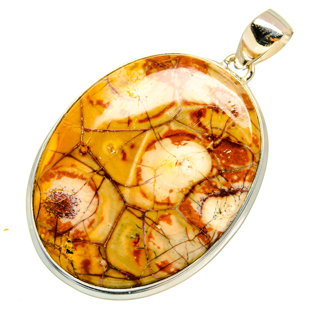 Oval orange-and-cream jasper pendant with 925 sterling silver setting and top bail