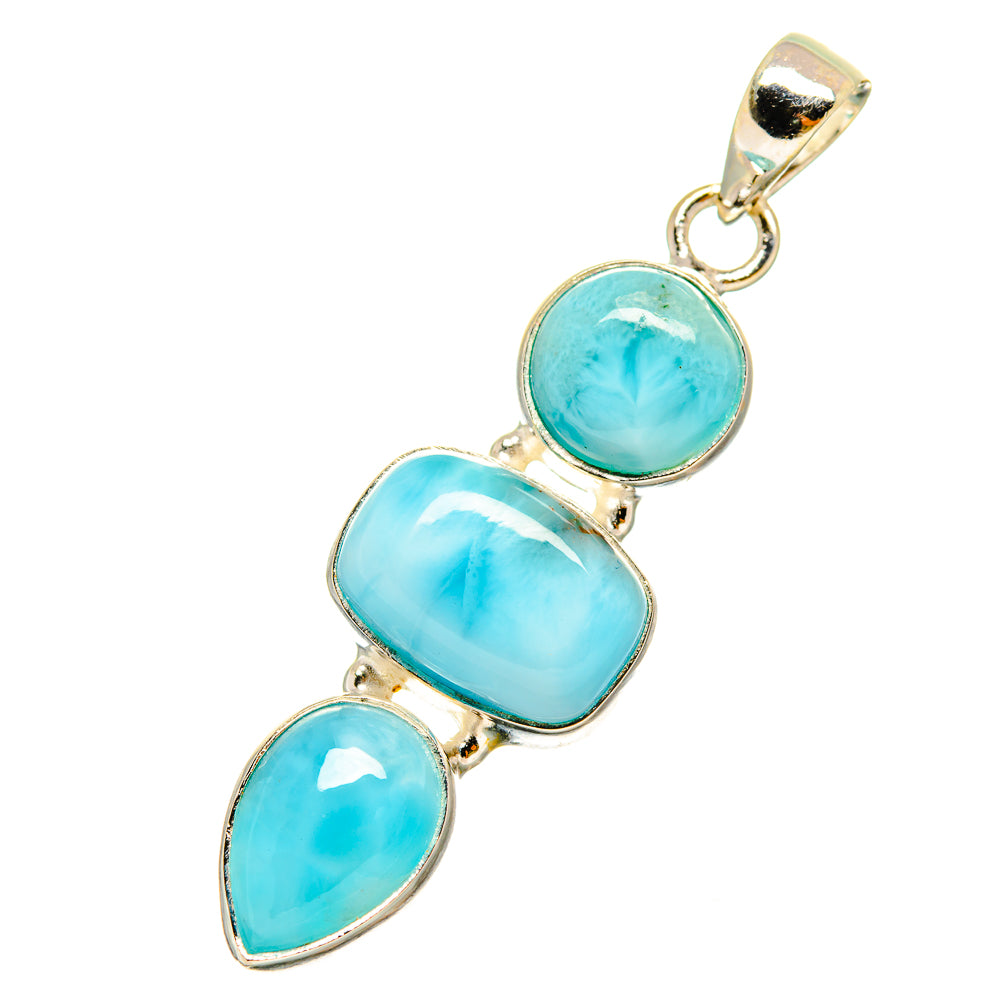 Larimar pendant in 925 sterling silver, three blue oval stones with top bail