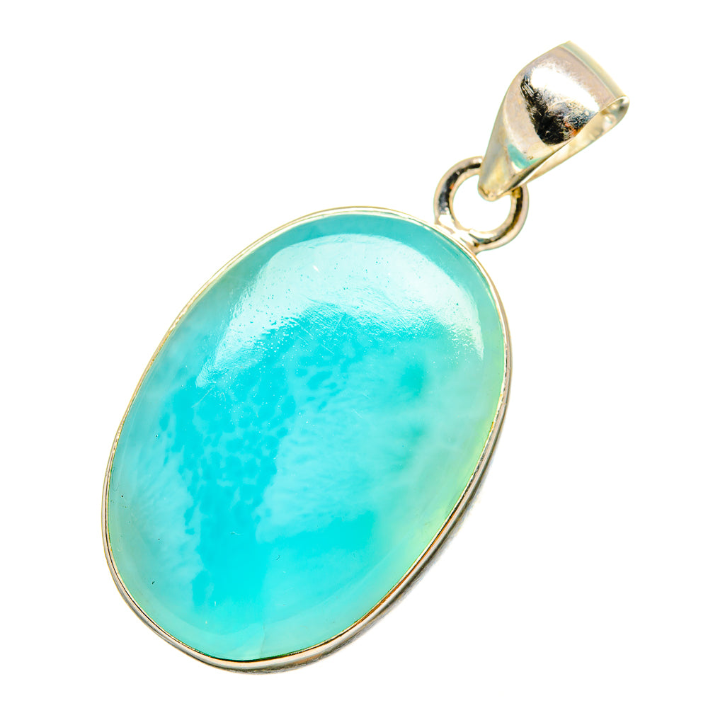 Oval larimar pendant with silver bezel and round bail, light-blue gemstone