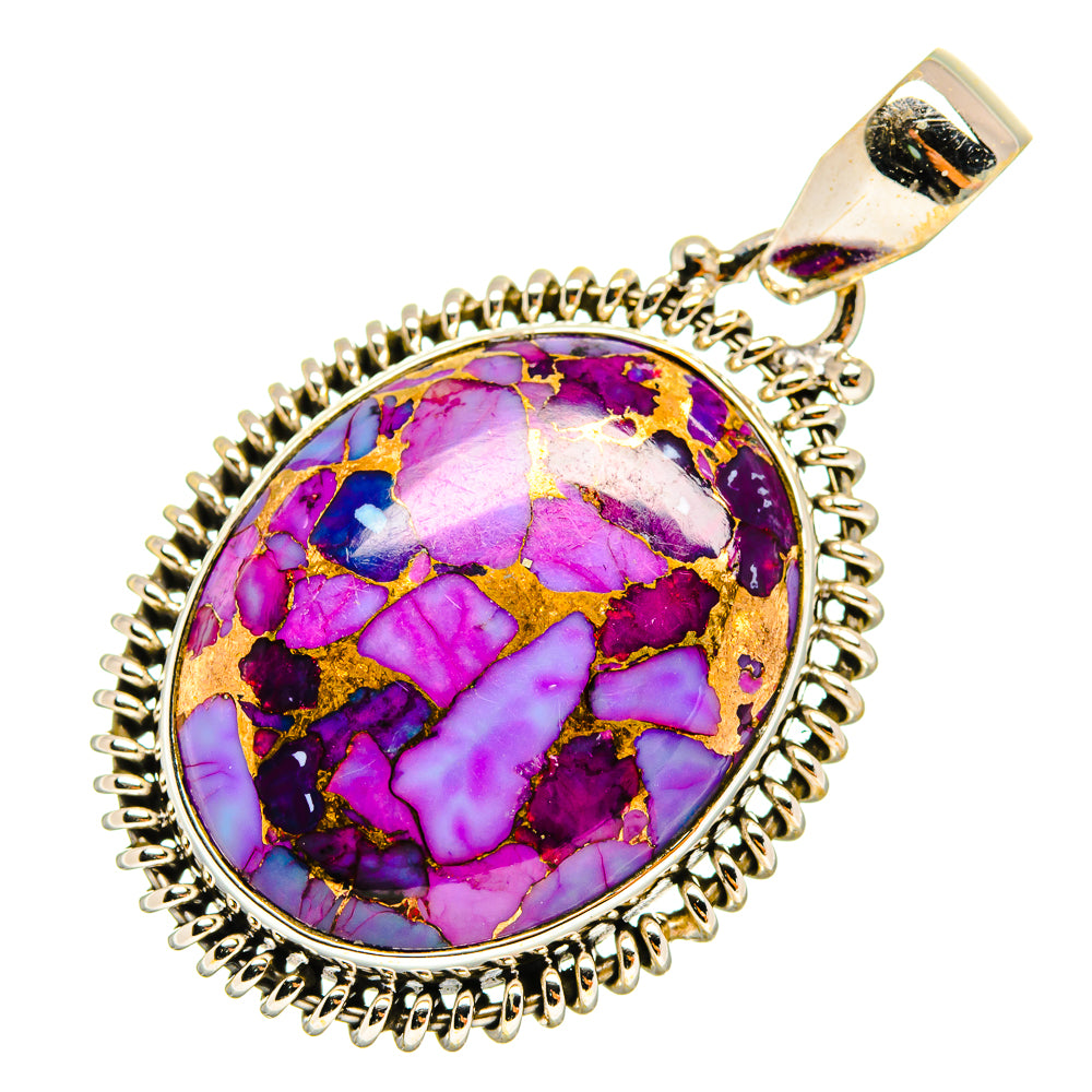 Purple turquoise composite pendant with gold-tone bail and bezel, oval cabochon