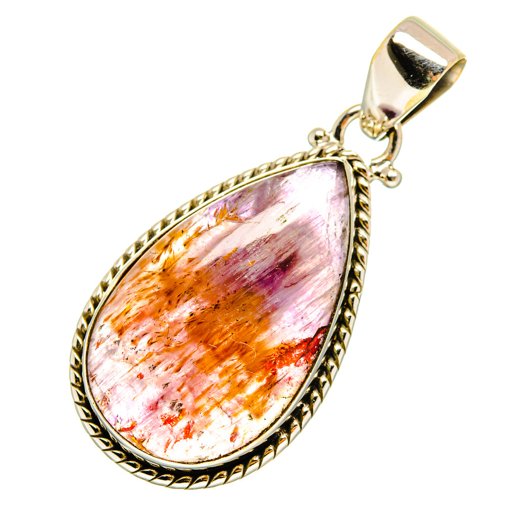 925 sterling silver amethyst teardrop pendant with purple and orange veined stone