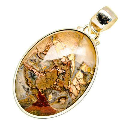 Oval 925 sterling silver pendant with multicolor mushroom rhyolite stone and top bail.