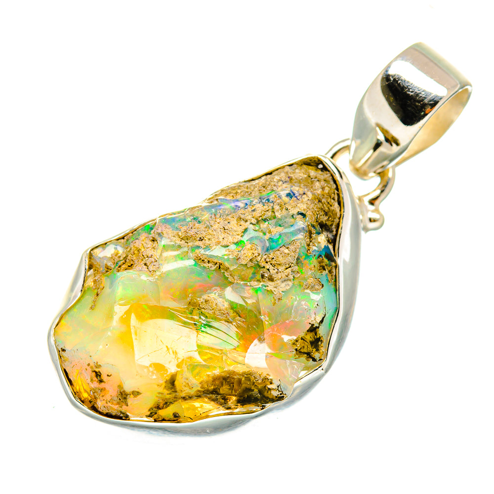 Sterling silver opal pendant with rough green, blue, and amber flashes