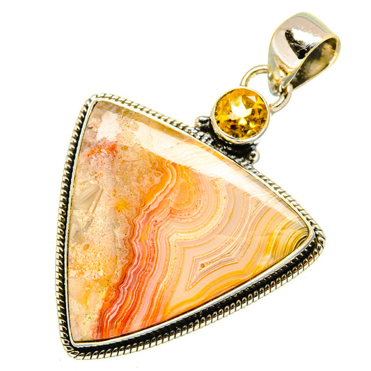 Crazy Lace Agate, Citrine Pendants handcrafted by Ana Silver Co - PD9331