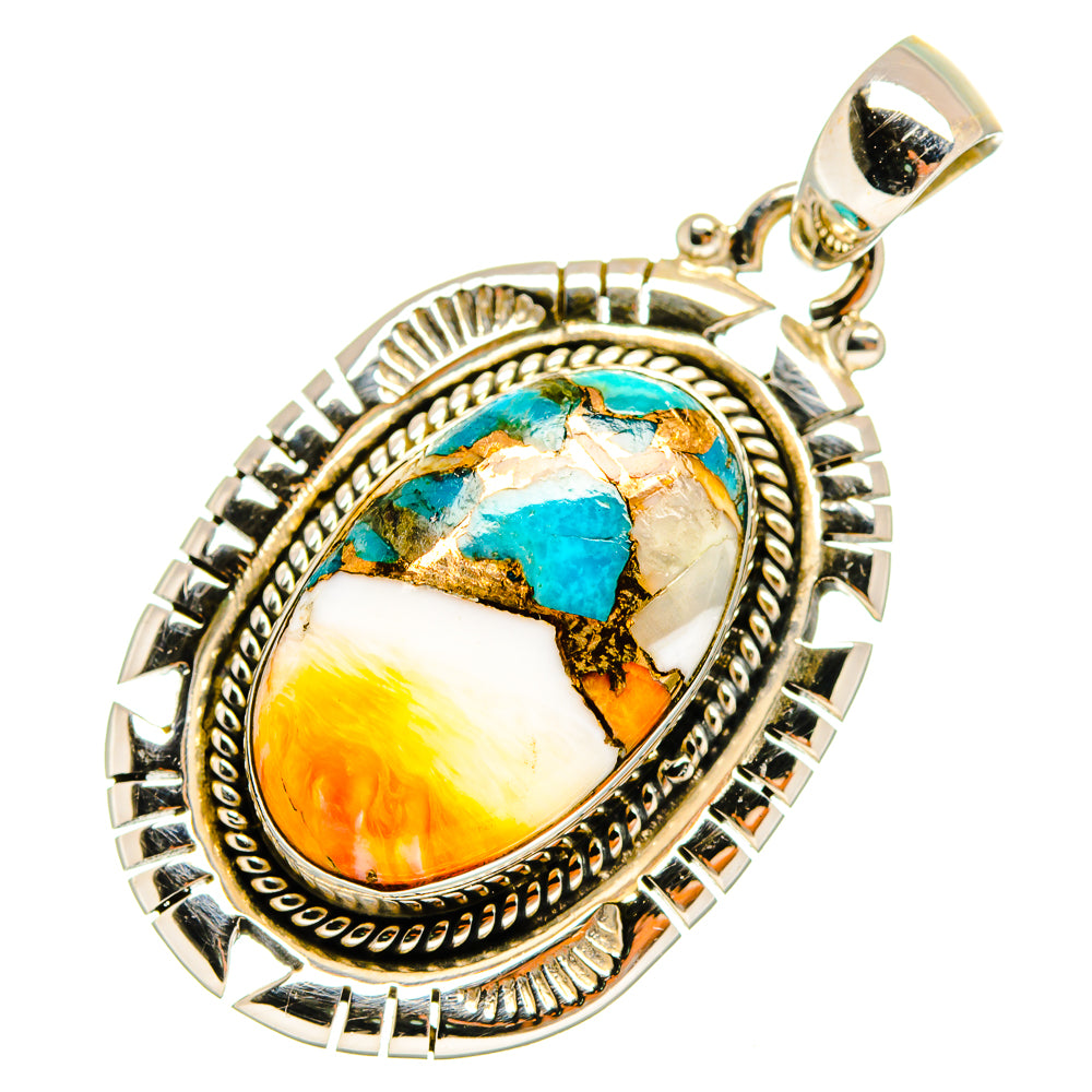 Blue Orange Copper Composite Turquoise Pendants handcrafted by Ana Silver Co - PD9592