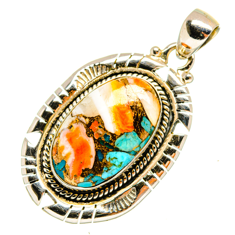 Blue Orange Copper Composite Turquoise Pendants handcrafted by Ana Silver Co - PD9593