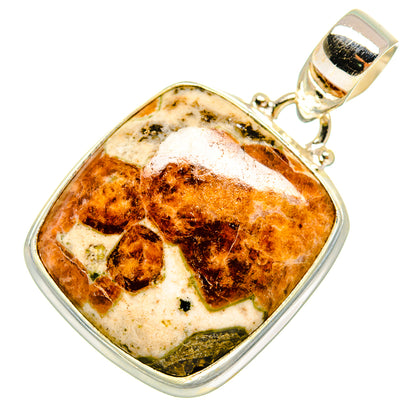 Sterling silver muscovite pendant with square amber and cream gemstone and loop bail