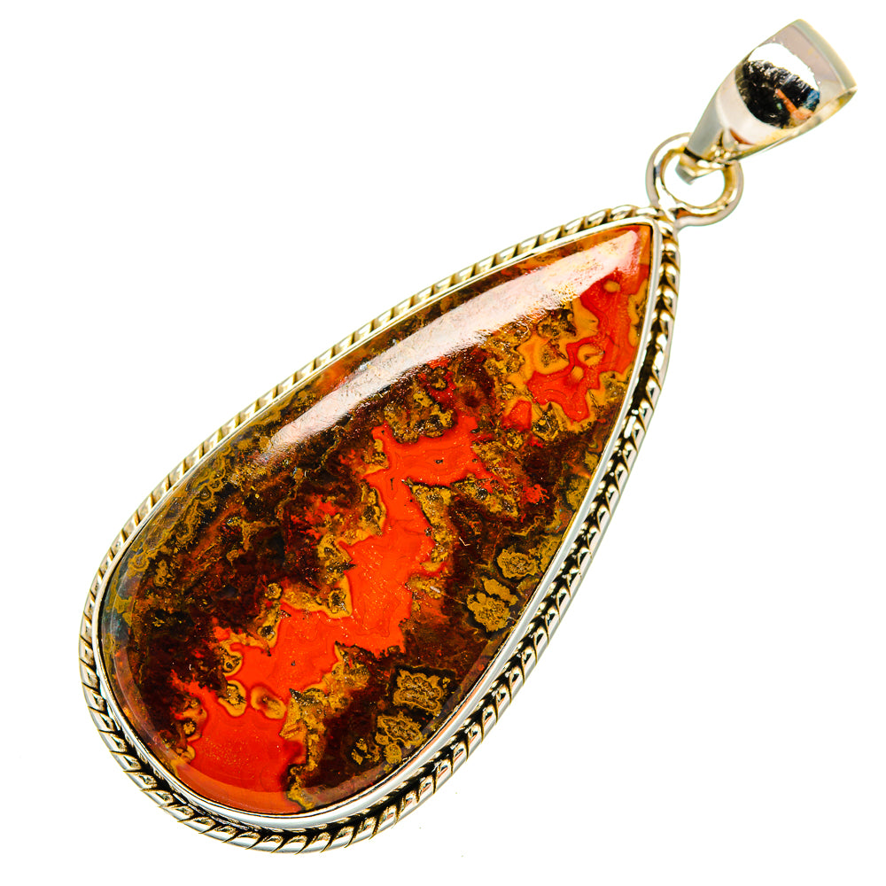 Teardrop Moroccan agate pendant in 925 sterling silver, red-orange stone bezel