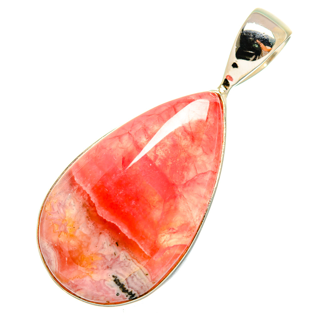 Rhodochrosite pendant in a teardrop bezel with 925 sterling silver bail