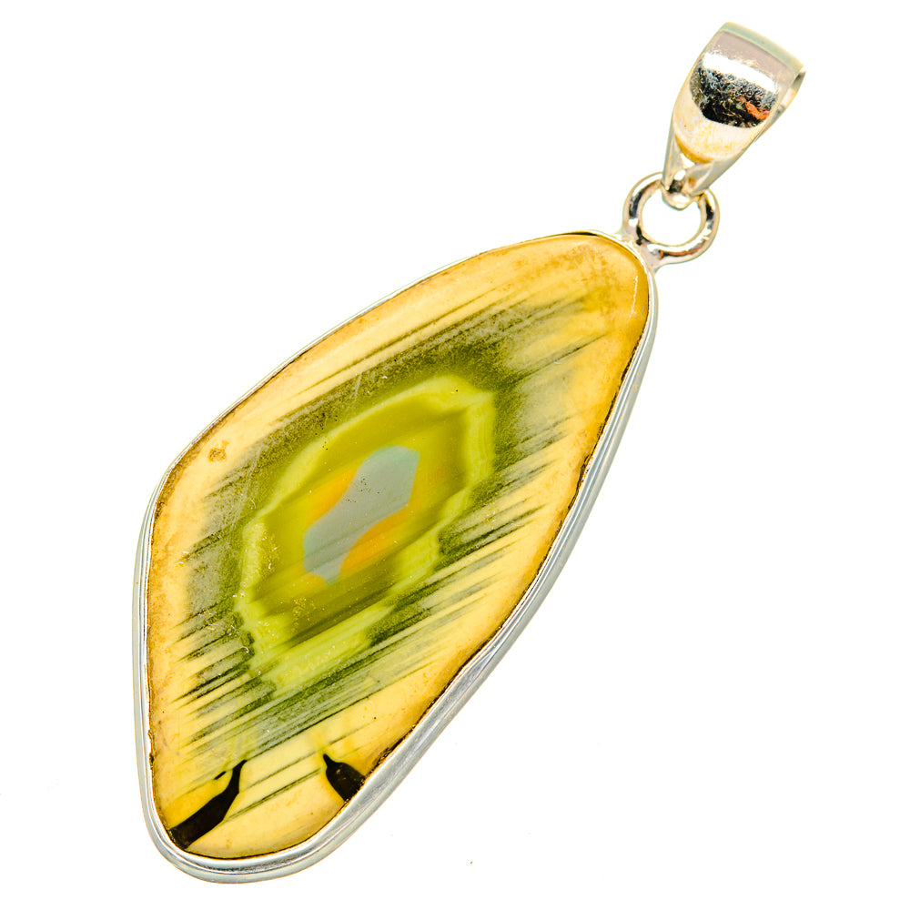 Jasper pendant in 925 sterling silver with green-yellow teardrop stone and bail