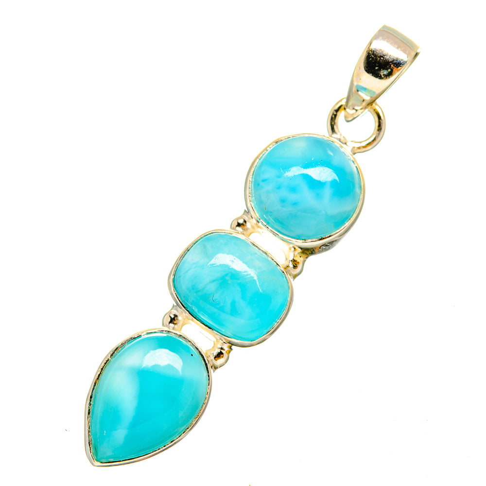 Larimar pendant in 925 sterling silver with three oval turquoise stones