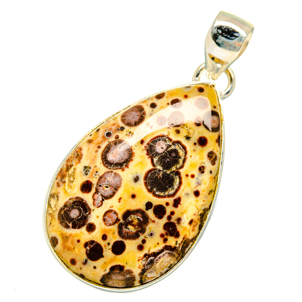 Poppy jasper teardrop pendant in 925 sterling silver with marbled orange and dark spots