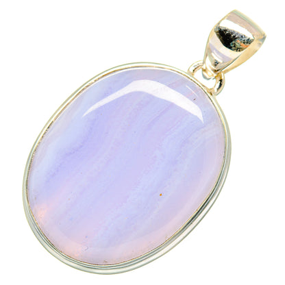 Oval blue lace agate pendant, 925 sterling silver bezel and top loop bail