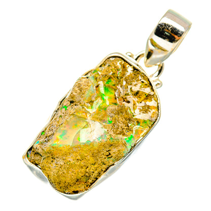 Rough Ethiopian opal pendant with silver loop, yellow green opal stone, teardrop shape
