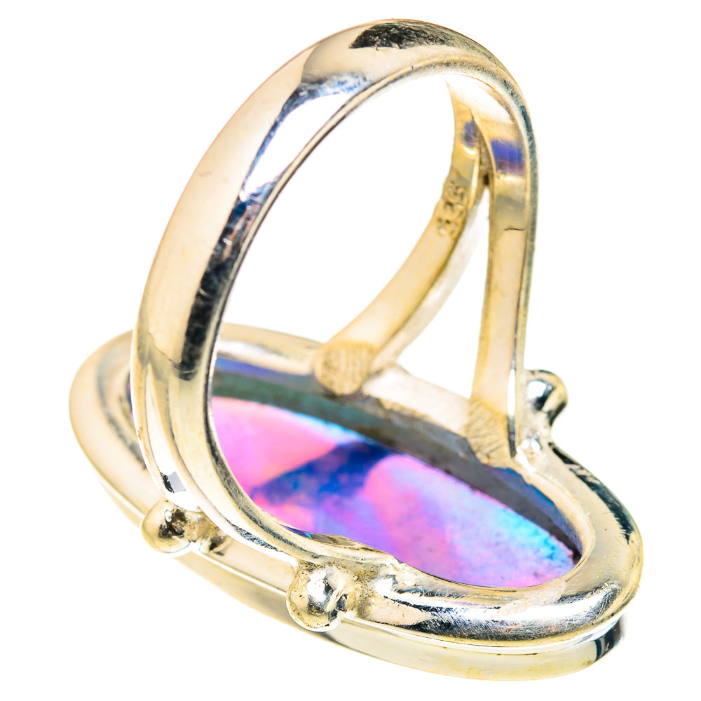 925 sterling silver opal ring with oval bezel and rainbow iridescent stone, size 7, side