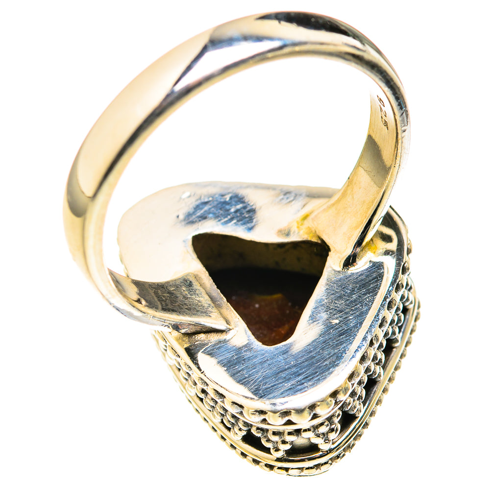 925 sterling silver fire agate ring underside with ornate bezel and curved band