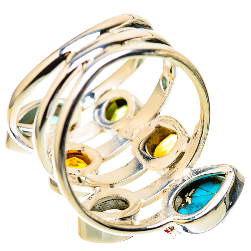 Sterling silver ring band with inside view of turquoise, yellow and green oval stones