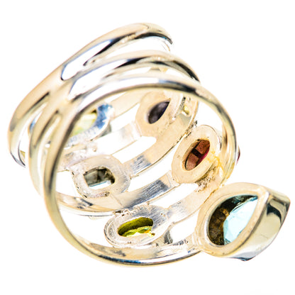 Sterling silver ring underside with prong-set oval blue-green and green gemstones