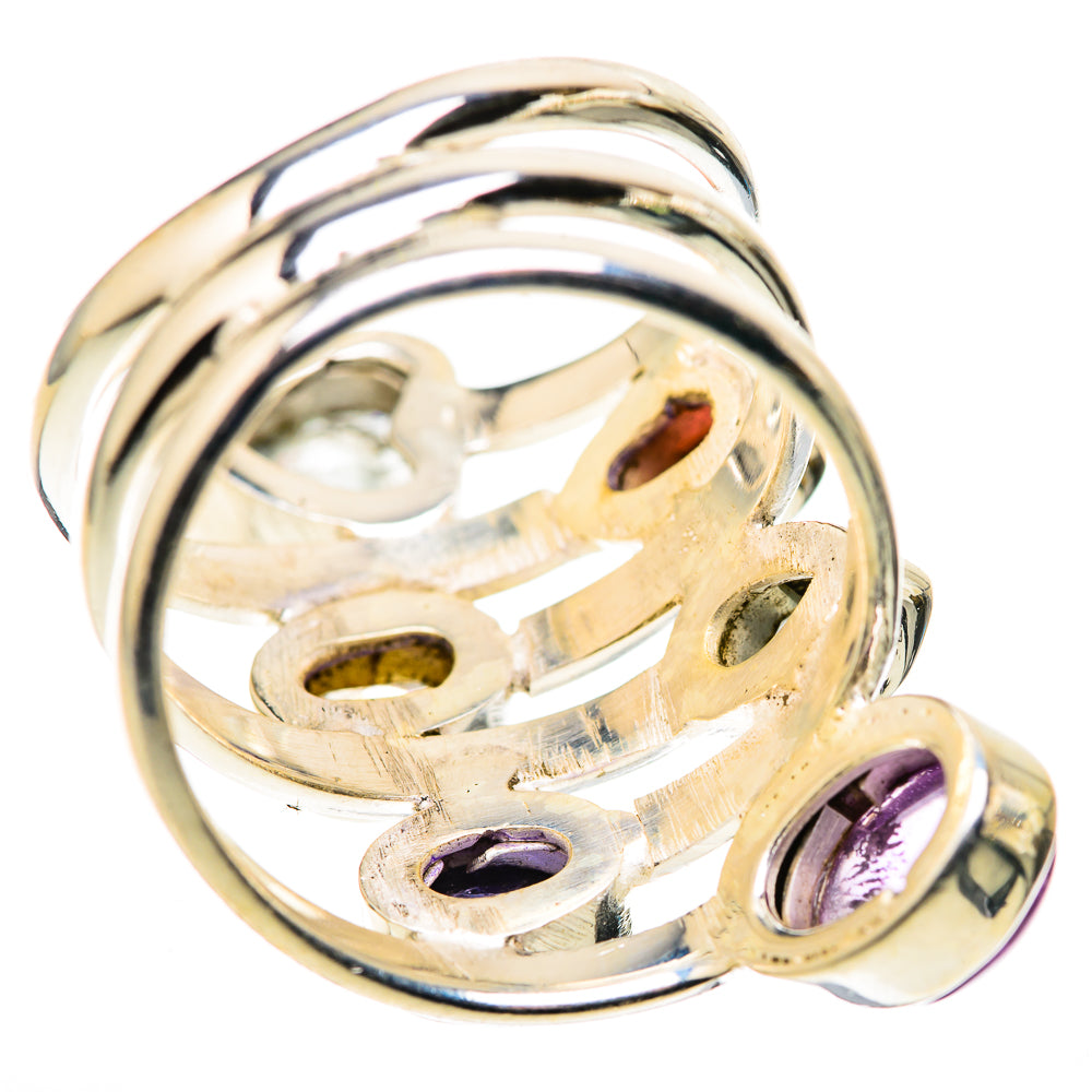 Sterling silver ring underside with prong settings and small gemstone halos