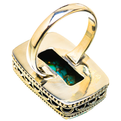 Turquoise composite signet ring in silver-tone metal with openwork top setting
