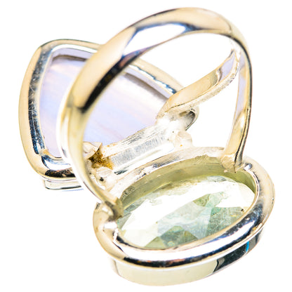 Sterling silver ring with stacked oval light-blue and green gemstones, prong set
