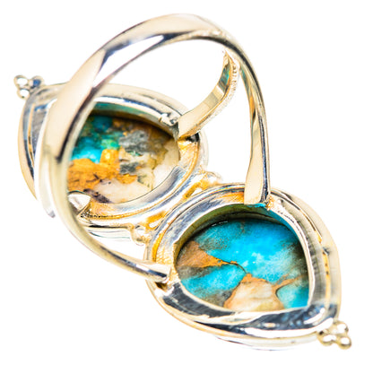 Sterling silver ring showing side view of two spiny oyster turquoise cabochons