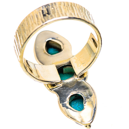 Sterling silver ring, open back with two turquoise cabochons visible from inside