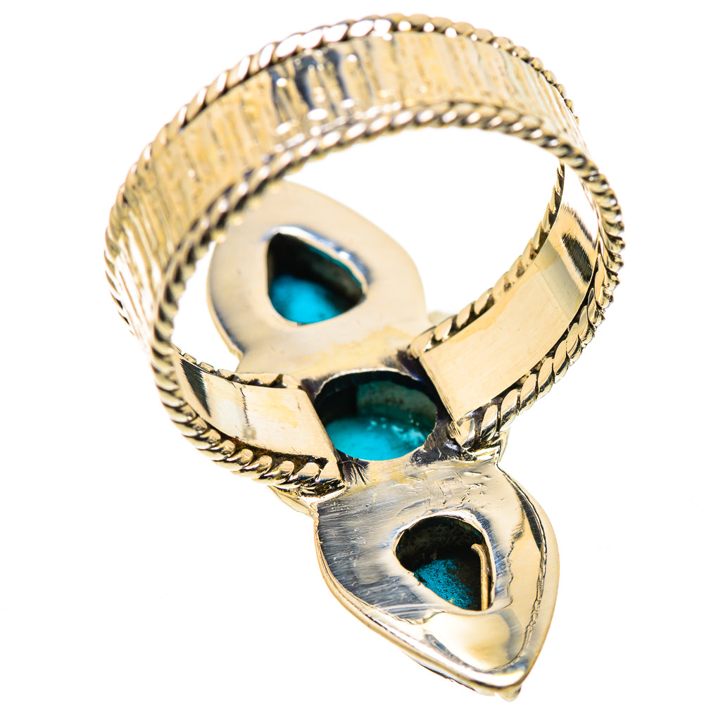 Three-stone turquoise ring in 925 sterling silver, ornate band with raised bezel setting