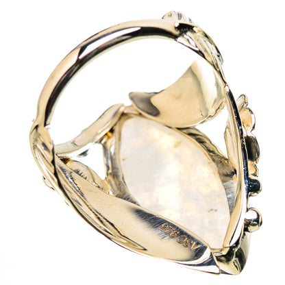 Rainbow moonstone ring with open basket setting in 925 sterling silver