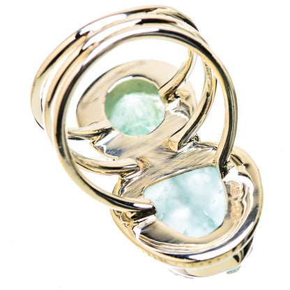 Sterling silver double oval aquamarine ring, open back view, textured bezel