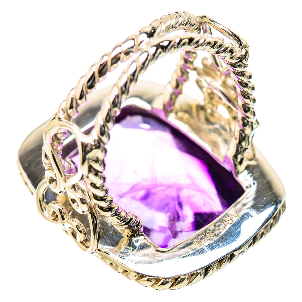 Sterling silver ring with oval amethyst stone and detailed twisted setting, size 6