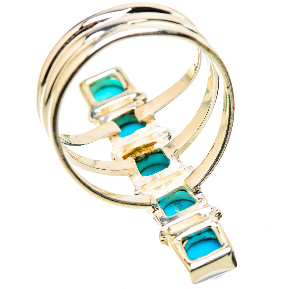 Turquoise square-stone 925 sterling silver ring, curved band with 6 stones
