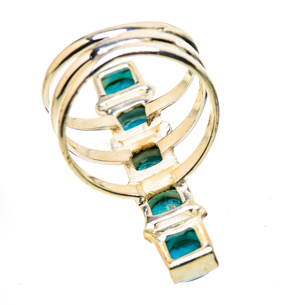 Sterling silver ring with turquoise square stones, side view of linked band