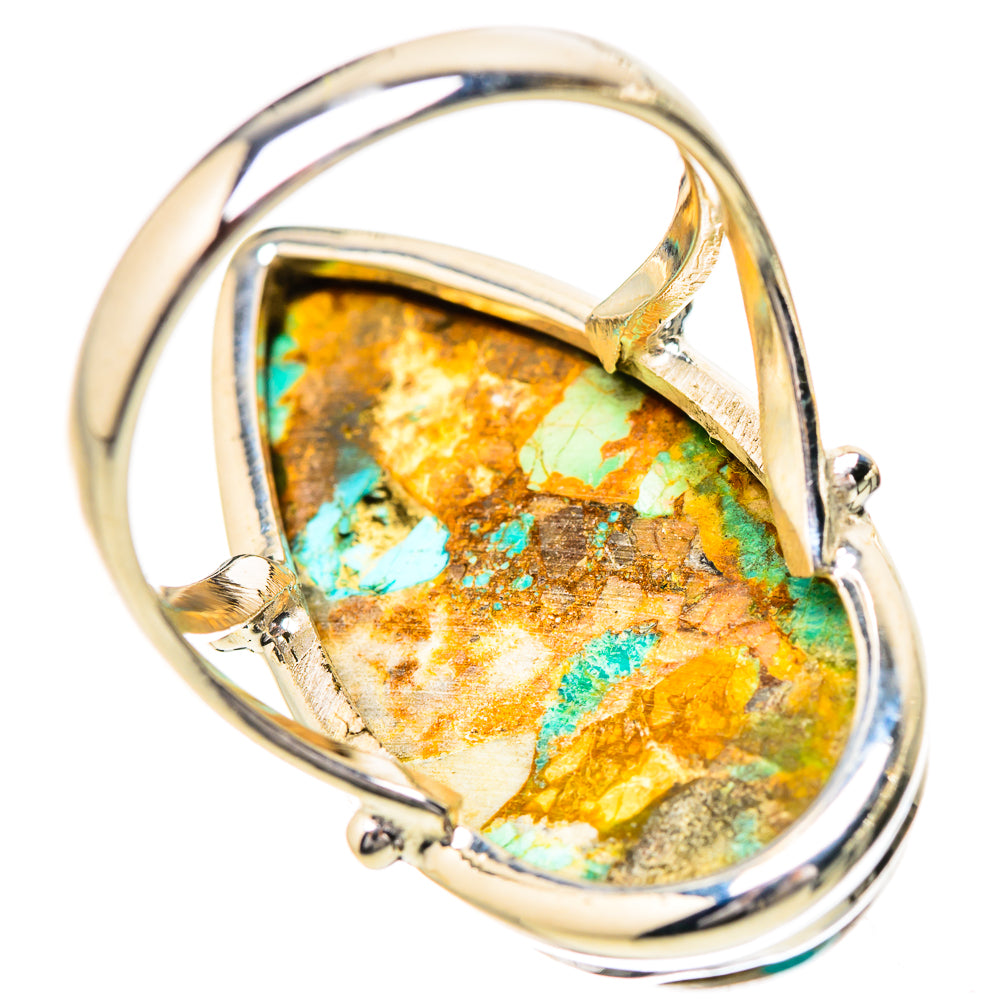 Oval turquoise gemstone ring in 925 sterling silver with openwork frame, teal and brown matrix