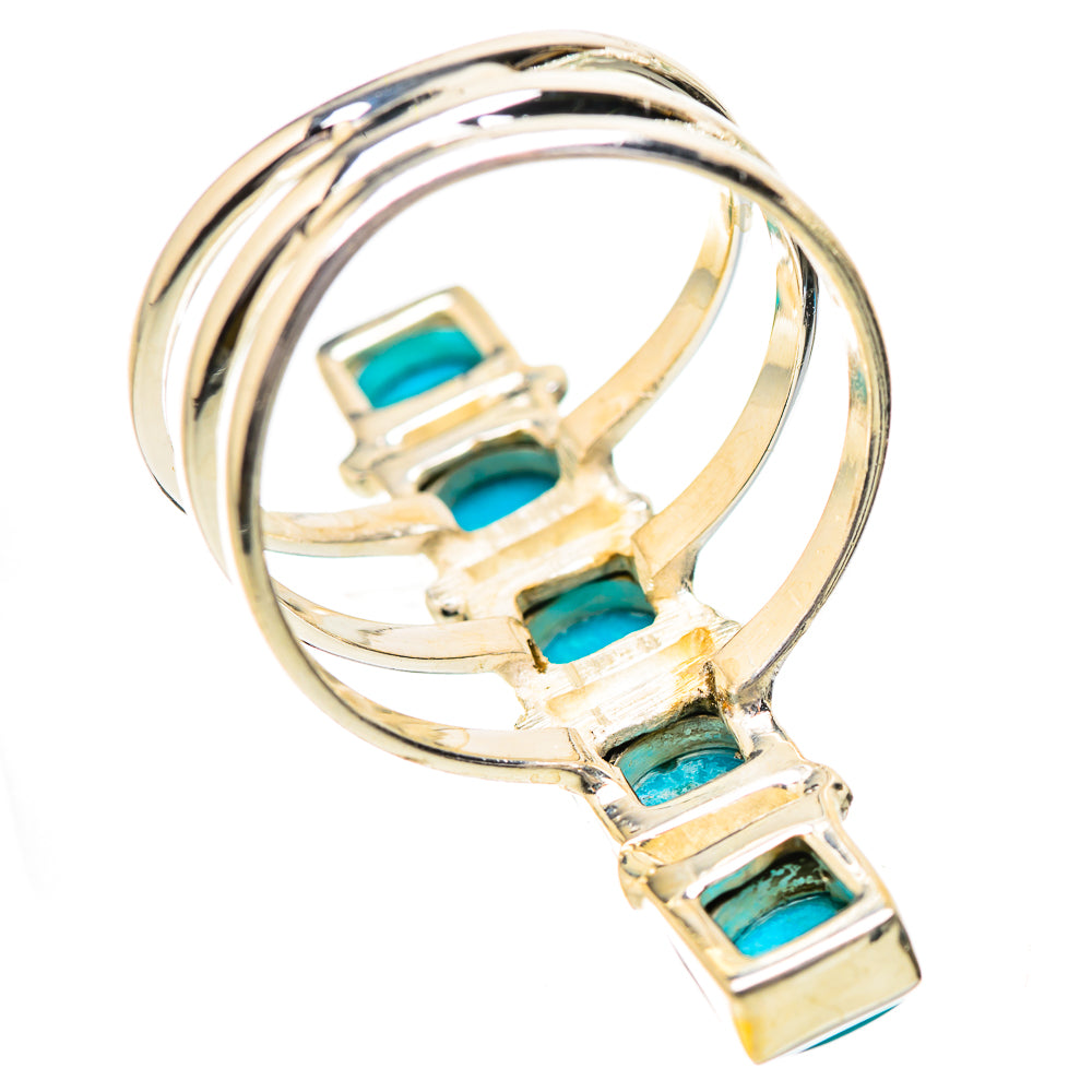 Turquoise square-stone ring with 925 sterling silver bands, open side view