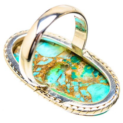 Sterling silver turquoise ring with braided edge, oval bezel, side profile view