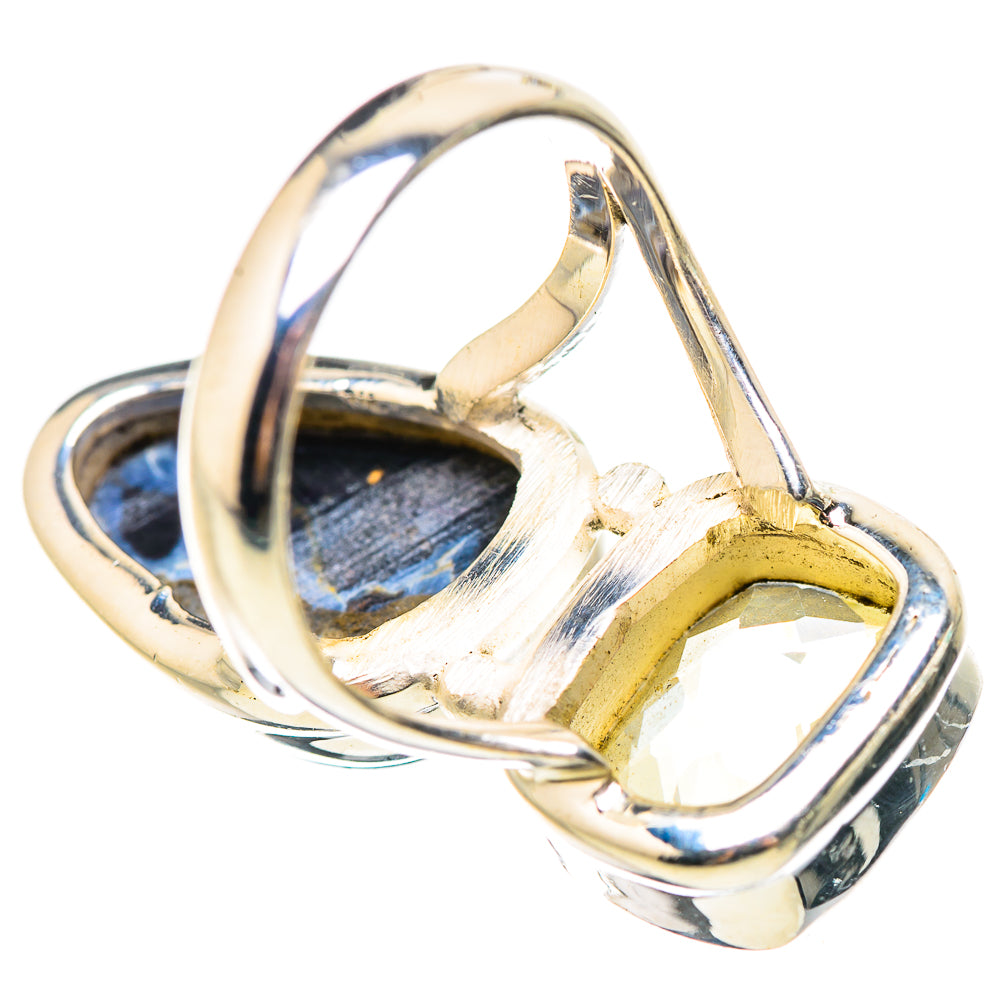 925 sterling silver ring in profile view with dark oval and light yellow oval stones