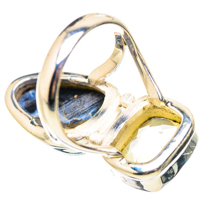 925 sterling silver ring in profile view with dark oval and light yellow oval stones