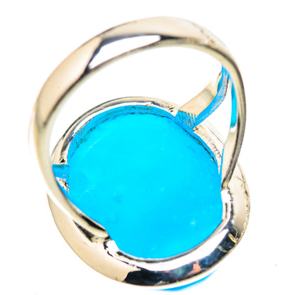 Sterling silver ring with oval blue cabochon, reflective bezel, size 7.75
