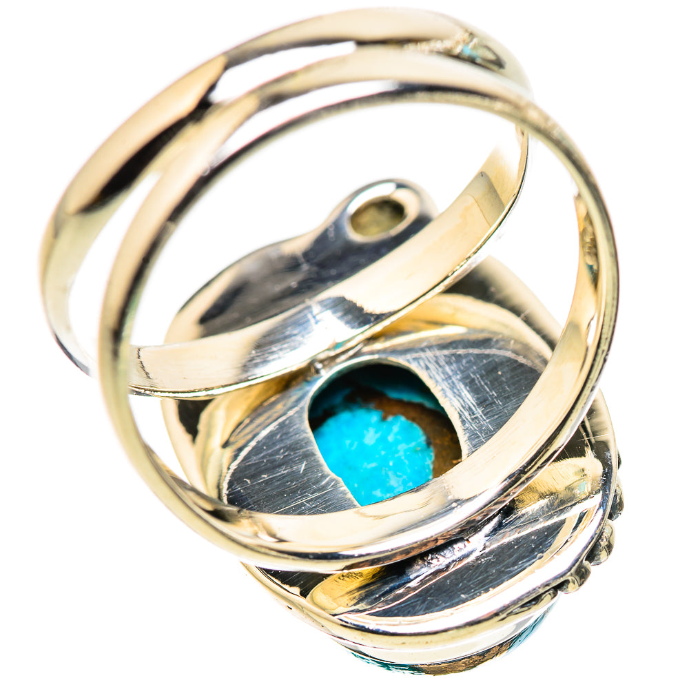 Silver-tone turquoise oval gemstone ring, open profile view of band