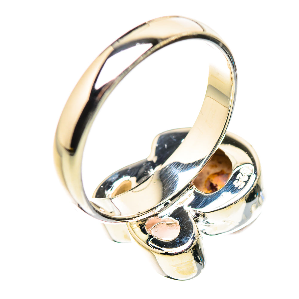 Sterling silver ring with open bezel and fire opal center, pale pink rose quartz