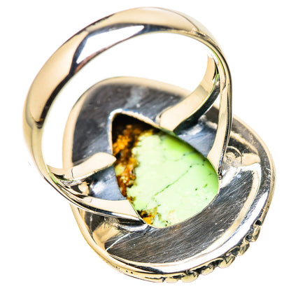 Side view of 925 sterling silver ring with large green chrysoprase inset in bezel