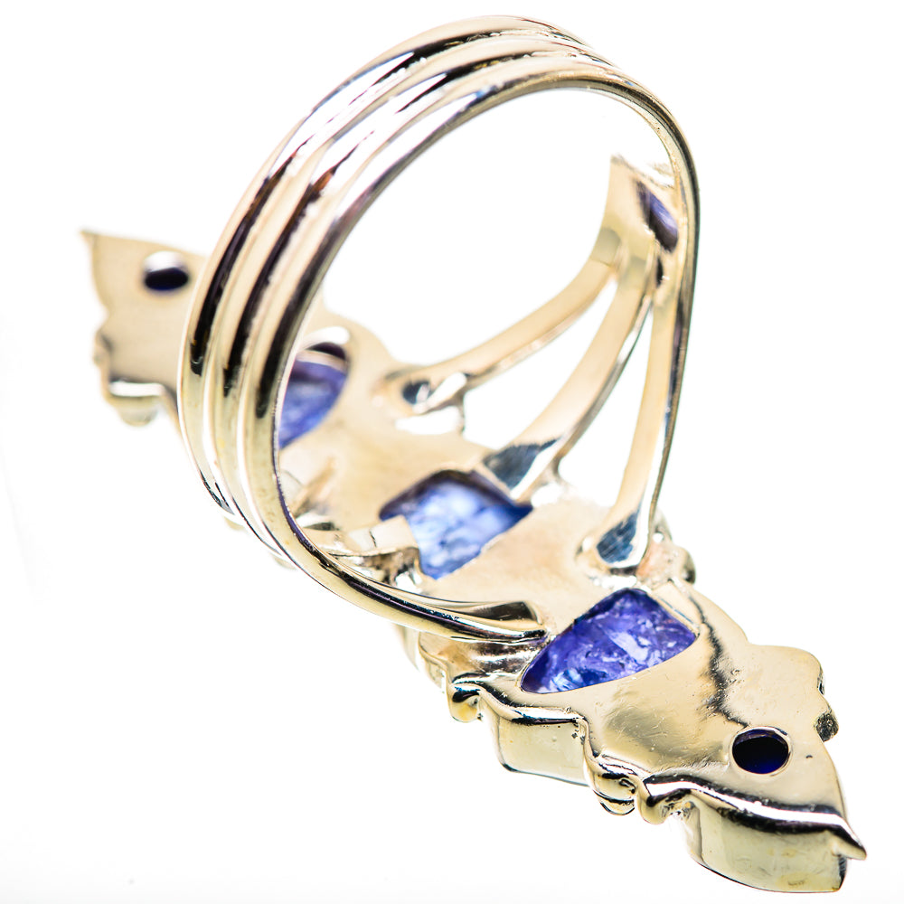 Sterling silver gemstone ring with purple square stone and blue oval cabochon on band