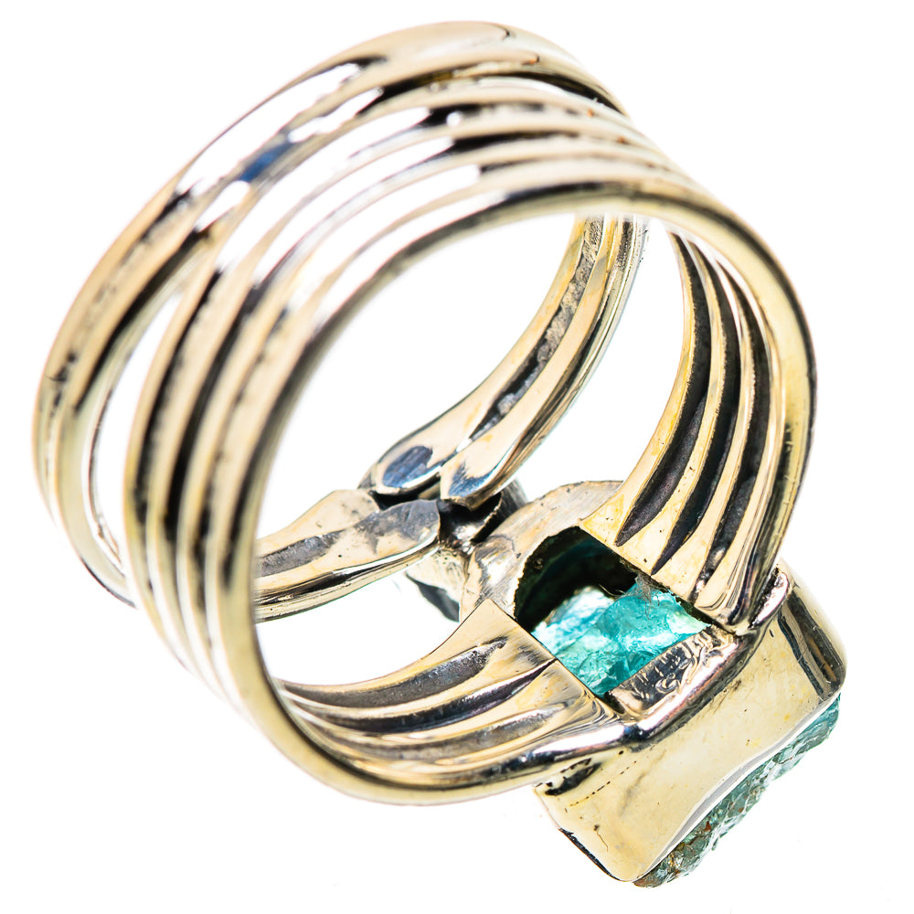 Sterling silver statement ring with rough apatite and bezel-set blue topaz accent