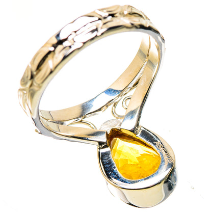 Sterling silver citrine ring, size 8, yellow teardrop stone with openwork band