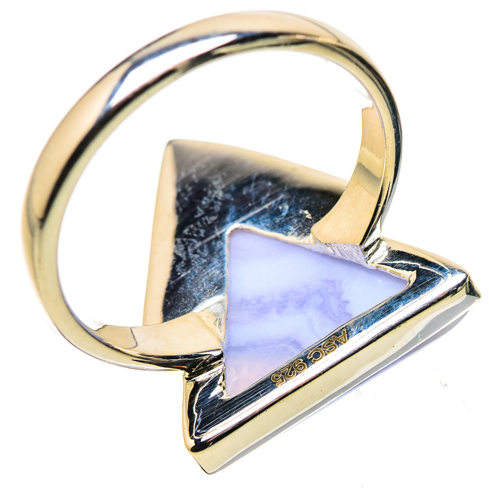 Triangular blue lace agate 925 sterling silver ring with ornate setting