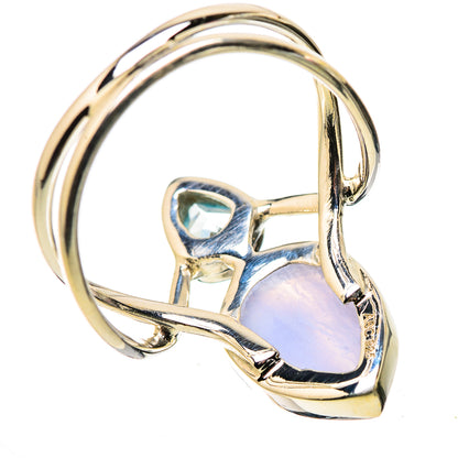 Sterling silver ring with blue topaz and light purple lace agate, side view