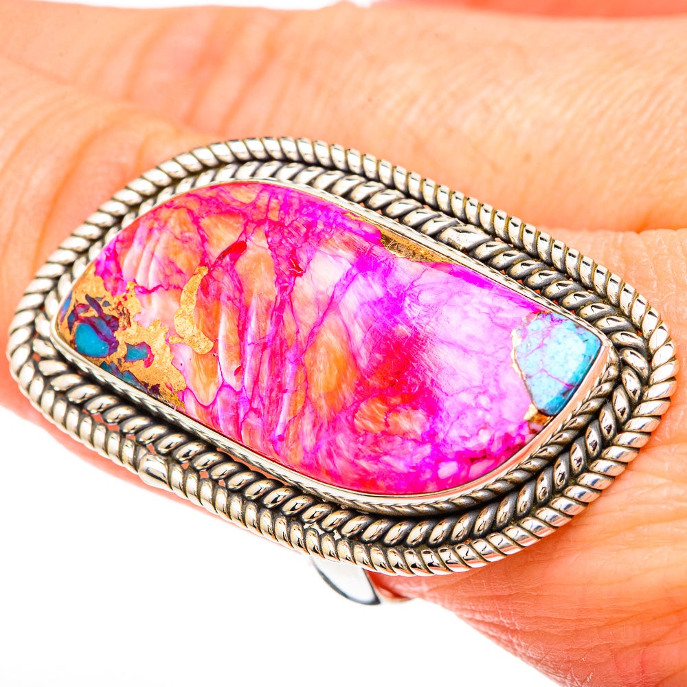Kingman Pink Dahlia Turquoise Rings handcrafted by Ana Silver Co - RING100099