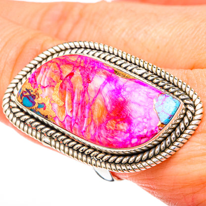 Kingman Pink Dahlia Turquoise Rings handcrafted by Ana Silver Co - RING100099