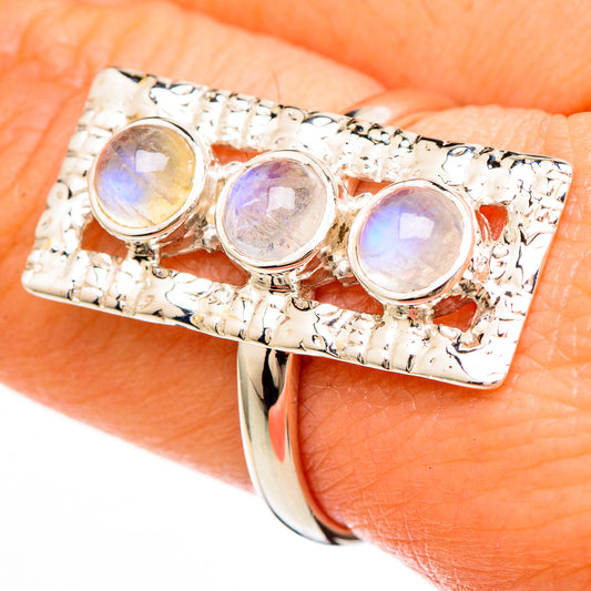 Rainbow Moonstone Rings handcrafted by Ana Silver Co - RING100620